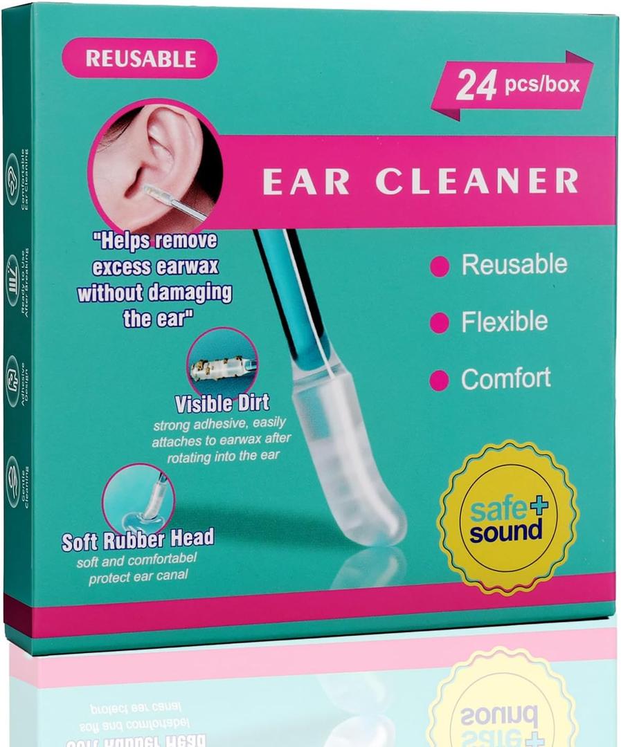 Sticky Ear Cleaning Stick 24 Pack, Adhesive Ear Cleaner with Washable Design, Reusable Soft Sticky Ear Swabs for Gentle Ear Cleaning, Portable Earwax Removal Tools for Adults (Olive Green)