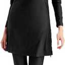 Islamic Burkini Swimsuits for Women Muslim Modest Swimwear Swim Dress Top + Pants + Hijab Beachwear (Large, Black Solid)