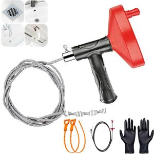 Drain Snake Auger 33 Ft, Plumbing Snake Drain Hair Clog Removal Tool, Heavy Duty Snake Auger, Sink Unclogger Drain Cleaner Tool for Bathroom Kitchen Tub Shower Drain Clog Remover with Gloves