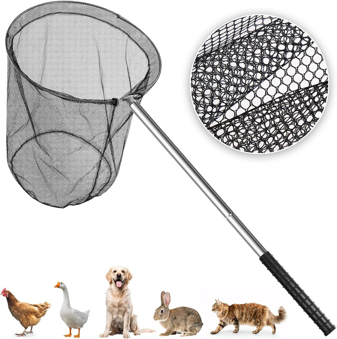 Uross Large Catch Net - Anmial Net for Cat, Dog, Chicken,Goose, Ducks, Bird, Butterfly with Heavy-Duty Handle Adjustable to 5 Lengths(36"-99" Handle with 20" Net Opening)