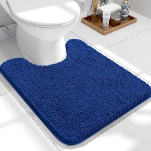 OLANLY Toilet Rugs U-Shaped 24x20, Extra Soft Absorbent Chenille Contour Bathroom Rugs for Toilet, Dry Quickly, Machine Washable, Non-Slip Bath Mat, Royal Blue (24" x 20" Contour Rug)