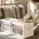 Storage Boxes with Lids - 4 Pack Fabric Clear Window Storage Bins, Large Decorative Storage Bins with Handles, Linen Closet Organizer for Clothes, Towel, Blanket, Beige