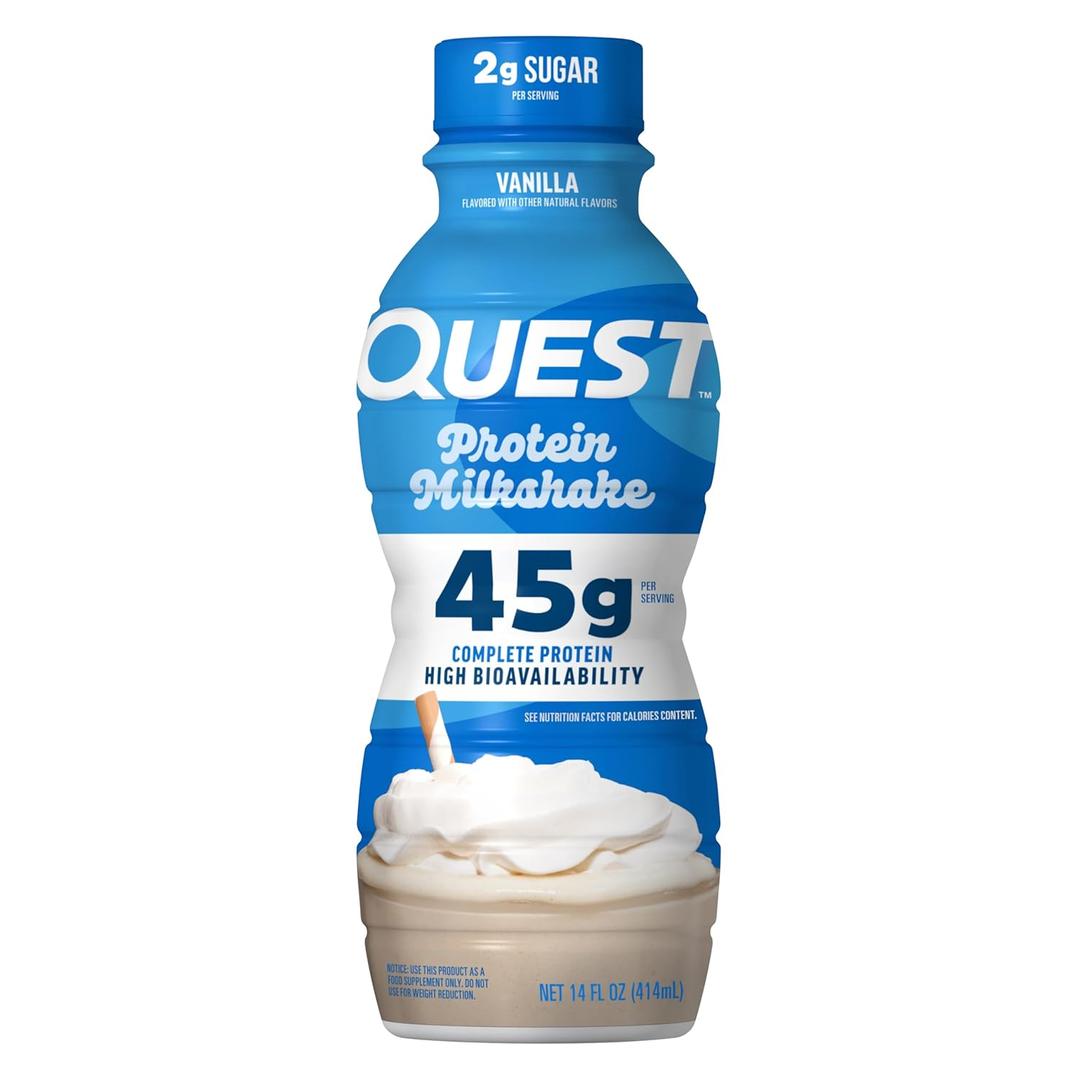 Quest Nutrition Protein Milkshake, Vanilla, 45g Protein, 2g Sugar, High Protein, Low Sugar, Gluten Free, 1 Count