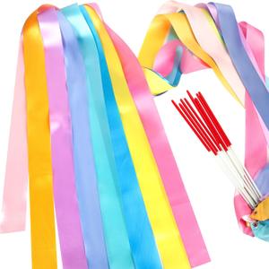 16PCS Pastel Rainbow Gymnastics Dance Ribbons Party Favors Decorations for Kids, Kids Twirling Ribbon Stick Goodie Bag Stuffers for Girls Unicorn Princess Ice-cream Butterfly Birthday Party