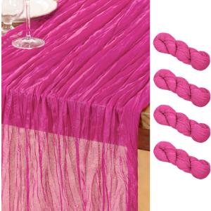 DeZerlor Hot Pink Cheesecloth Table Runner 4 Pack Spring Easter Table Runners Boho Gauze 120 Inches Fuschia Cheese Cloth Table Decor for Wedding Bridal Baby Shower Parties