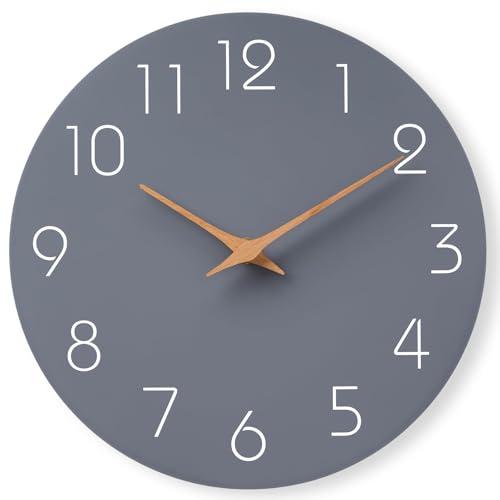 Mosewa Wall Clock 8 Inch Gray Battery Operated Silent Non Ticking Simple Modern Clock Decorative for Bedroom Living Room Kitchen Home Bathroom Office