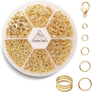 Jump Rings Kit With1000PCS Open Jump Rings 40PCS 12mm Lobster Clasps and Jump Rings Opener for Jewelry Making Keychains and Necklace Repair (Gold)