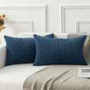 Kevin Textile Pack of 2 Corduroy Decorative Throw Pillow Covers 12x20 Inch Soft Boho Striped Pillow Covers Modern Farmhouse Home Decor for Autumn Sofa Living Room Couch Bed Blue