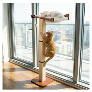 Sintuff Cat Window Perch with Scratching Post Climbing Tree Hammock Mounted with Suction Cups 46 Inch Tall Adjustable Narrow Cat Tree Climbing Pole for Playing Sleeping Watching Birds(Square)
