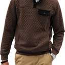 JMIERR Men's Quilted Sweatshirt Casual Long Sleeve Outdoor Stand Collar Button Pullover Sweatshirts (Brown, S)