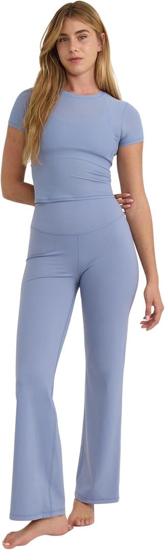 Organic Basics Women's Active Recycled Nylon 32" Flare Legging Pants (Blue, XL)