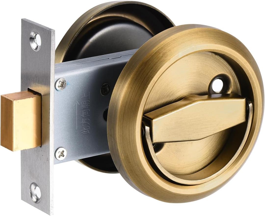 PATIKIL 4.8mm Round Recessed Pull Handle Knob, Recessed Pulls Hidden Concealed Handle Knob with Screws for Sliding Door Drawer, Brass