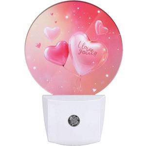 EKOBLA Valentine Romantic Pink Night Light Love Heart Shape Balloons Night Lights Plug into Wall Auto Sensor LED Plug-in Nightlights for Boys Girls Men Women Valentine's Day Gift (1.14"D x 2.95"W x 4.95"H)