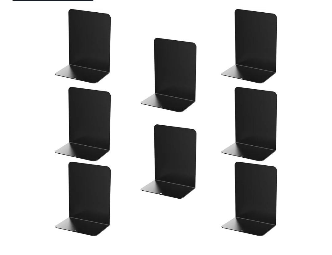 Book Ends, 8 Pieces Metal Bookend for Shelves, Bookends for Heavy Books, Book Holders for Shelves, Desk Organizers, Book Dividers for Office, School, Bookstore, Home