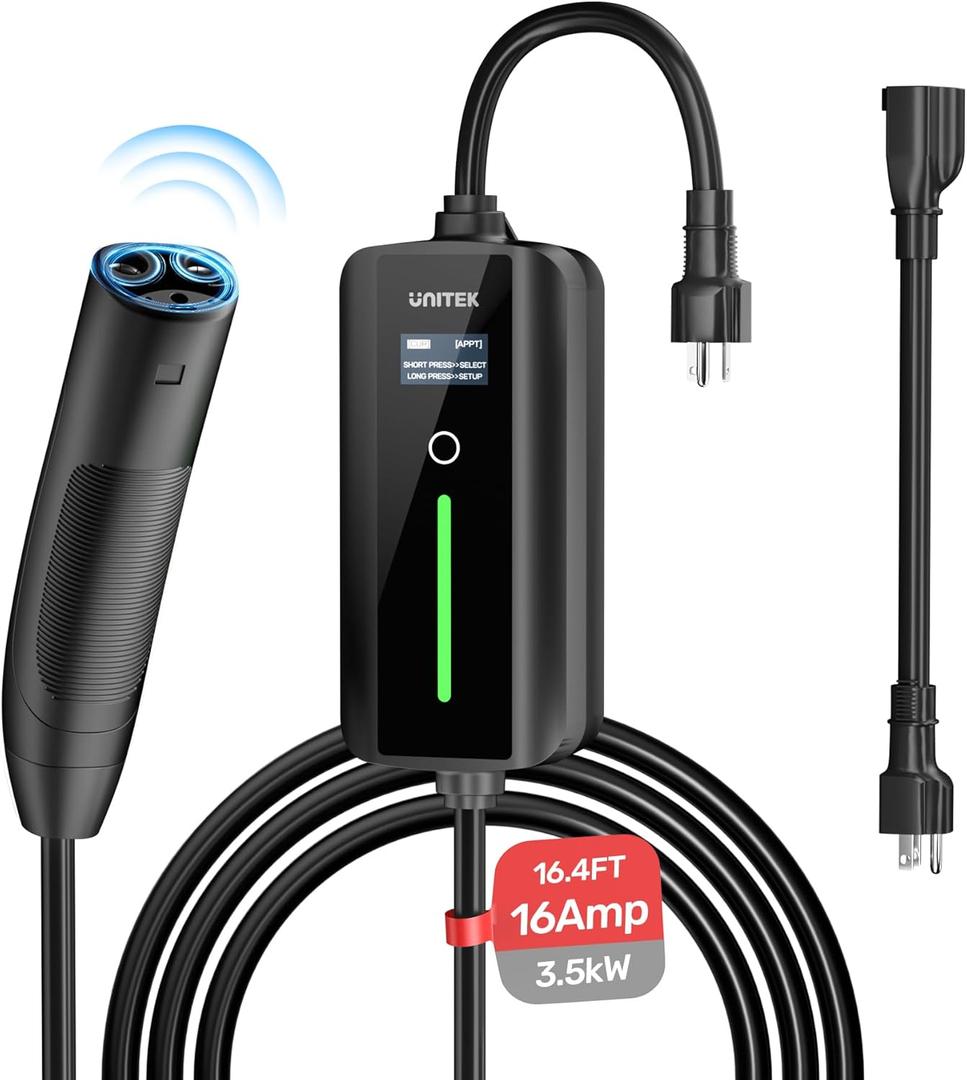 Unitek Level 1 & 2 Portable Tesla Charger -16Amp 3.5KW 240V EV Charger for All Tesla, Auto Sensing Electric Car Charger Tesla Adapter Mobile Connector for Tesla, Tesla Home Charger for ModelY/3/S/X (16A-Auto Sensing Tesla Charger)