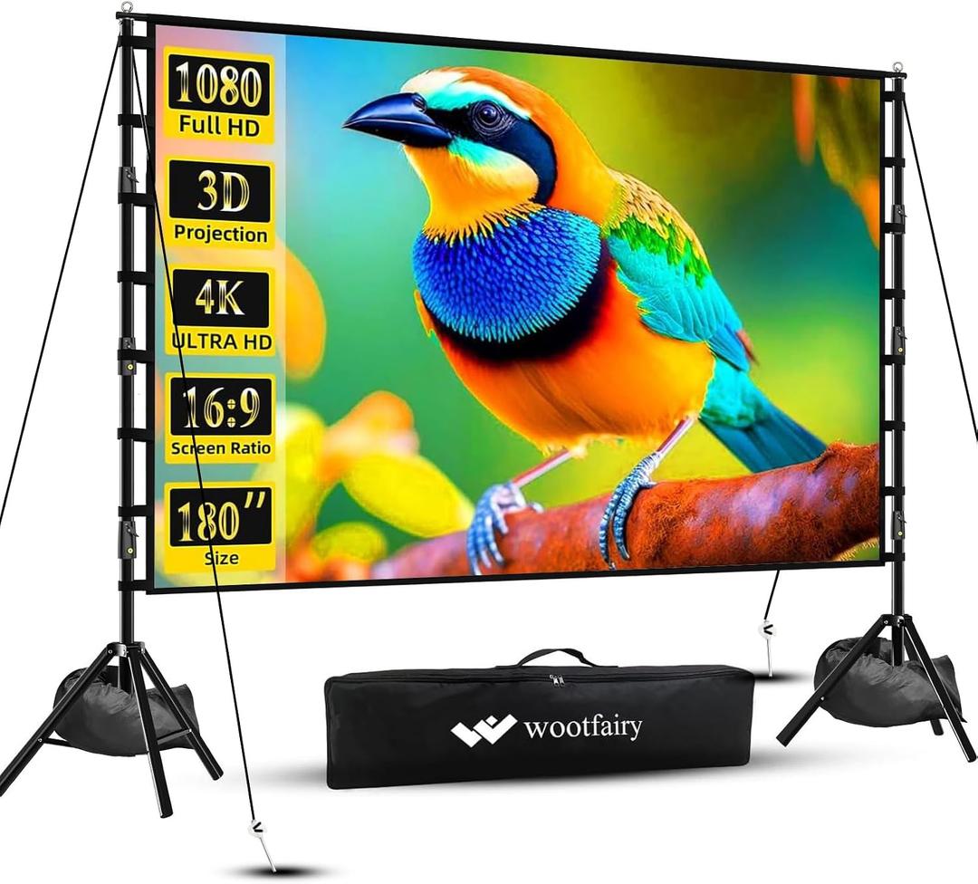 Wootfairy 180inch Outdoor Projector Screen with Stand Portable Wrinkle-Free