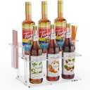 Coffee Syrup Organizer with Straw Holders, 2-Tier Acrylic Syrup Rack (6 Bottles), Anti-Slip Coffee Bar Storage with Side Straw Boxes for Syrups, Wine, Dressings on Kitchen Countertop