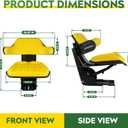 Yellow Universal Adjustable Tractor Suspension Seat Fits for John Deere 1020 1530 2020 2030 2040 5210 5300, fits for Ford & New Holland 3000 3010 3300 3400 3600 3610, Shock Absorption Alloy Steel+PVC