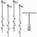 Hiboom 4 Pcs Ground Anchor Screw Heavy Duty Earth Anchors Tent Stakes for High Wind with T Handle Hex Wrench Trampoline Hook Ground Stakes for Camping Canopies Car Ports Sheds (Silver,12 Inch)