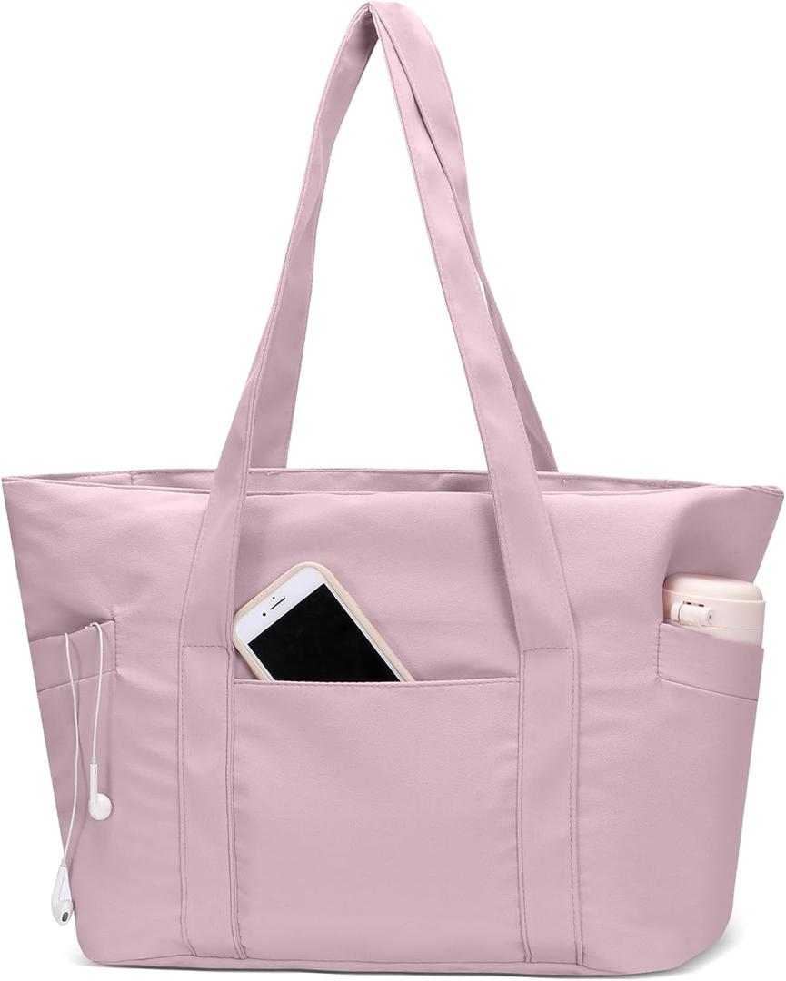 CTWWFS Tote Bag for Women, Travel Essentials Large Tote Bag with Zipper, Top Handle Handbag for Travel, Work (Pink)