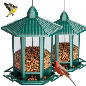 Birdream 2 Pack Bird Feeders for Outdoor Hanging, Retro Pagoda Design Fun Installation Bird Feeder, Attracting Wild Birds Chickadees Goldfinches Cardinals Finches and Sparrows - Green
