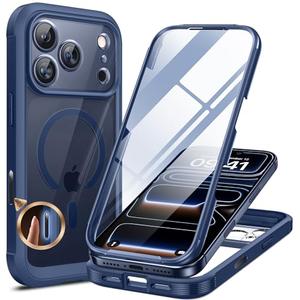 Miracase for iPhone 17 Pro Max Case 6.9" Full-Body Phone Case with Built-in Glass Screen Protector& Full Camera Protector,[Magnetic with MagSafe] Drop Proof 17 ProMax Cover, Blue
