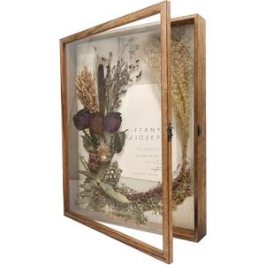 GraduationMall 16x20 Shadow Box Frame Solid Wood Glass Door Display Case with Linen Back and 6 Stick Pins,1.5 inches Interior Depth,Ideal for Memorabilia Pictures Flowers Medals Tickets