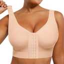 SHAPELLX Post Surgery Bras Front Closure Compression Bra Surgical Wirefree Mastectomy Bra with Adjustable Straps (Medium, Beige)