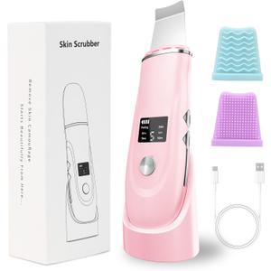 Face Scrubber Skin Spatula - Blackhead Remover Deep Cleansing Tool for Pore Extraction, 4-in-1 Fast Charging Dock Blackhead Remover Face Spatula for Facial Skincare Women Gift (Pink)