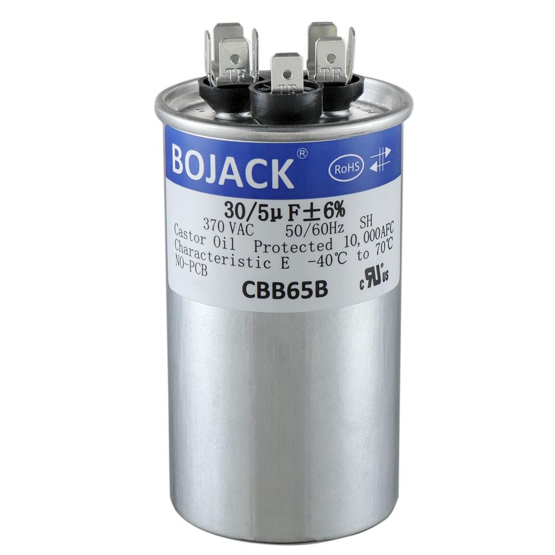 BOJACK 30+5uF 30/5MFD 6% 370V CBB65 Dual Run Circular Start Capacitor for AC Motor Run or Fan Start or Condenser Straight