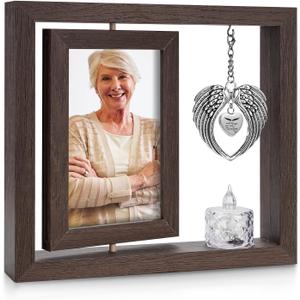 SOITIS Sympathy Gifts Memorial Picture Frame for Loss of Loved One - Memorial Gifts for Loss of Mom, Dog in Loving Memory Picture Frame, Condolences Gift for Loss, Rotate Display for Two 4x6 Photos Memorial Photo Frame (Brown)