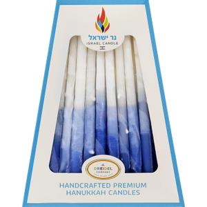 The Dreidel Company Hanukkah Candles 45 Chanuka Candles, 1-Hour Burn Time, Decorative Frosted Blue, Light Blue, White - Hand Dipped