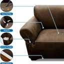 Couch Cover Leather Look 3 Seater Couch Sofa Cover 1-Piece Sofa Slipcover Stretch Furniture Protector with Elastic Bottom & Pockets(Sofa, Dark Brown)