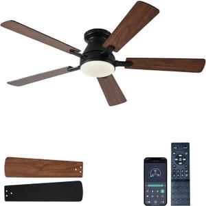 Ayaoty 54 inch Ceiling Fans with Lights and Remote, Low Profile Ceiling Fan with Light, Flush Mount, Reversible, 3CCT, Dimmable, Noiseless, Brown Ceiling Fan for Bedroom, Indoor/Outdoor Use