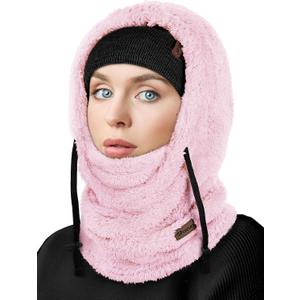 ROXUN Ski Mask Fleece Balaclava, Windproof Face Mask Winter Warm Neck Cover Hat Hood for Men Women (Blush Pink)