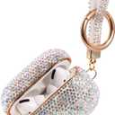 Sparkly Diamond Case for AirPods Pro 1&2 Generation with Keychain, Shockproof Protective Premium Bling Rhinestone Cover Skin Compatible with AirPods Charging Case (AB+Gold Plated)