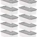 Amazon Basics Plastic Storage Containers with Secure Latching Lids, Stackable Organization Bins for Organizing, Clear/Grey, 5 Quart, Set of 10