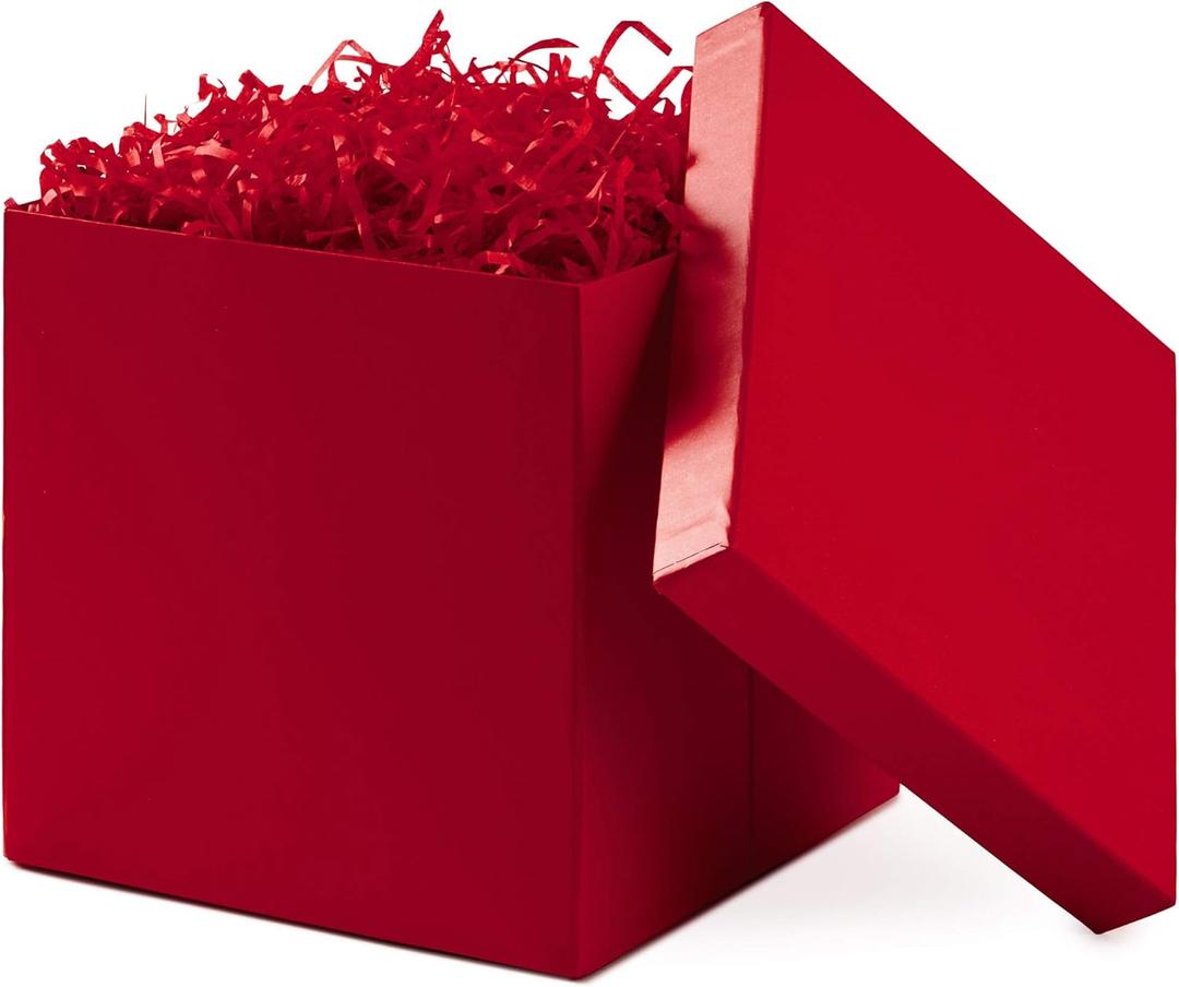 Hallmark Medium Gift Box with Lid and Shredded Paper Fill (Red 7 inch Box) for Birthdays, Graduations, Anniversaries, Christmas, Valentine's Day, All Occasion