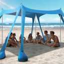 Rengue Beach Tent, Beach Canopy UPF50+ UV Protection, 10x10ft Beach Shade Sun Shelter with 8 Sandbags, Sand Shovels, Ground Pegs, Stability Poles for Camping, Fishing, Picnics, Backyard Fun, Sky Blue