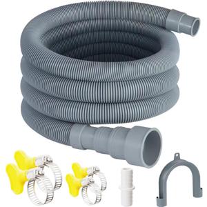 Washing Machine Drain Hose, 6 Feet Universal Dishwasher Drain Hose Extension Kit Corrugated Washer Hoses, 7 PCS Set with 4 Clamps & 1 U-Bend Hose Holder
