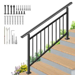 Upgrade Adjustable 5 Steps Handrail, 63"x38" Stair Railing Kit, Railings for Stairs Indoor and outstair, Hand Rails for Porch Railing, Deck Hand Railing, 5 Steps Handrails for Outdoor Steps