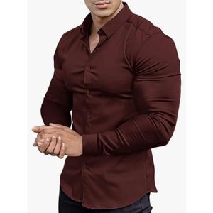 Boonlight Men's Stretch Wrinkle-Resistant Solid Color Long Sleeve Dress Shirt – Slim Fit Casual Button Down Shirt XS