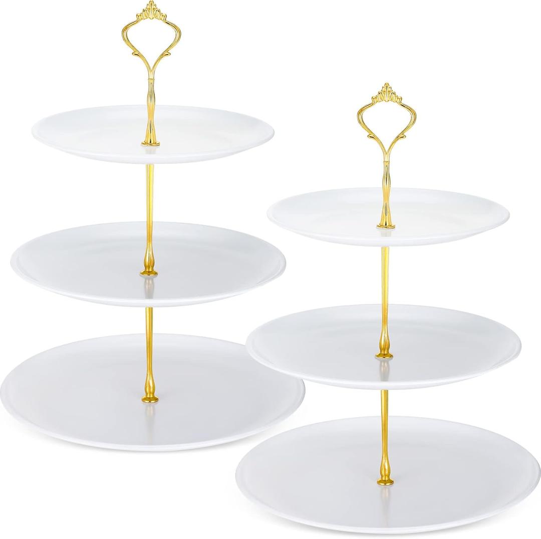 Gerrii Set of 2 Cupcake Display Stands 3 Tier Serving Tray Platters Stainless Steel Cup Cake Tower for Birthday Party Wedding Dessert Cookie Candy(White)