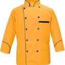 Men's Multi Color Chef Jacket/Light Weight Chef Coat With Contrast Black Piping (Yellow, 2X-Large)