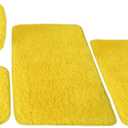 Bathroom Rugs Sets 4 Pcs with Toilet Lid Cover and Toilet Rugs U Shaped, Non Slip Washable Fuzzy Shag Plush Bath Mats Yellow (16"x24"+20"x32"+U Shape 15"x16"+ Lid Cover 16"x20")