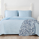 Queen Quilt Set, Reversible Cotton Bedding with Matching Shams, All Season Home Decor (Double Stuff Blue, Queen)