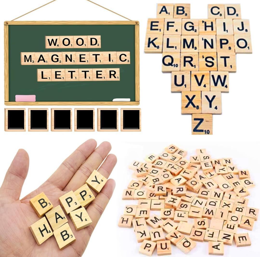 LSCQYYCC-200Pcs Magnetic Wooden Letter Bricks, Craft Letters - DIY Wooden Gift Decoration - Making Letter Coasters and Cross Games DIY Wood Gift Decoration - Making Alphabet Coasters
