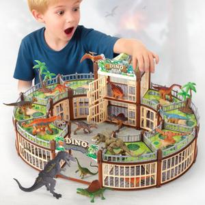 Dinosaur Park 215PCS 18 Realistic Dino Figures, Create Your Dinosaur World, STEM Building Toys for Kids, Openable Cage & Battle Dino Games, Birthday Gifts for Boys & Girls Ages 3-8