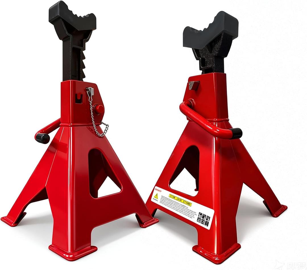 3 Ton Jack Stands (6,600 lbs) - Heavy Duty Car Jack Stand with Double Pin Locking, Adjustable 11.22"-16.54" Height, Extra Rubber Pads for Trucks, Garage, Home Use - 1 Pair Red
