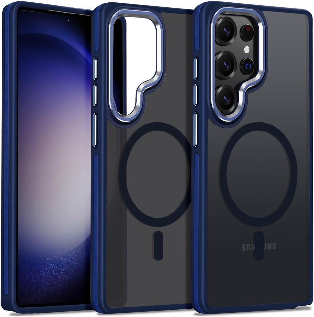 Case for Samsung Galaxy S25 Ultra, Translucent Matte Cover Fits for Magsafe, S25 Ultra Phone Case with Non-Slip Grip, Magnetic Case for Samsung S25 Ultra, Shockproof Protection (Darkblue)